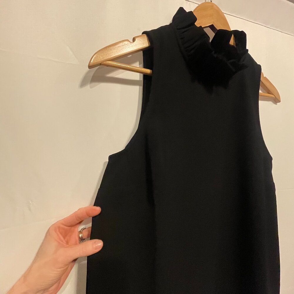 Share J.Crew Chic Ruffle Neck Sleeveless Black Blouse Sz S Versatile Office